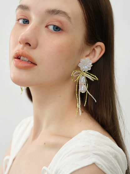 Beaded tassel flower earrings B2725