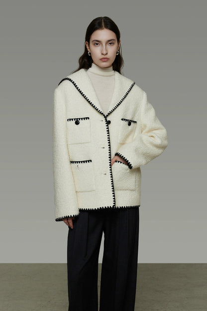 香奈兒風格撞色羊毛混紡大衣 B4490