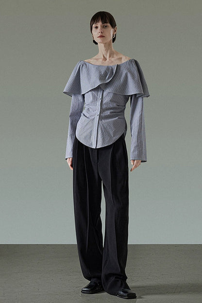 ワンショルダーストライプエレガントトップス　B4196