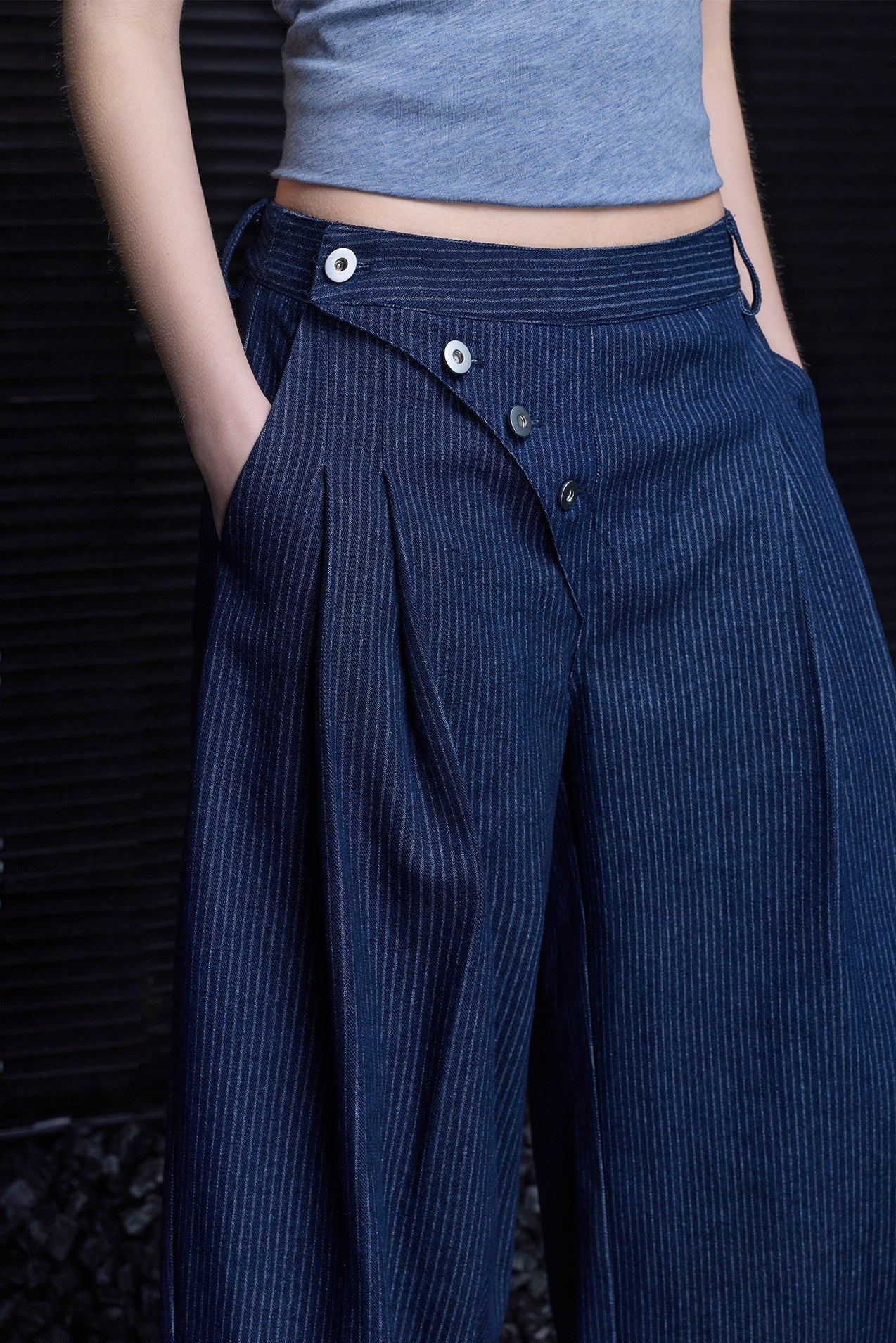 Denim Blue Stylish Wide Pants B4776