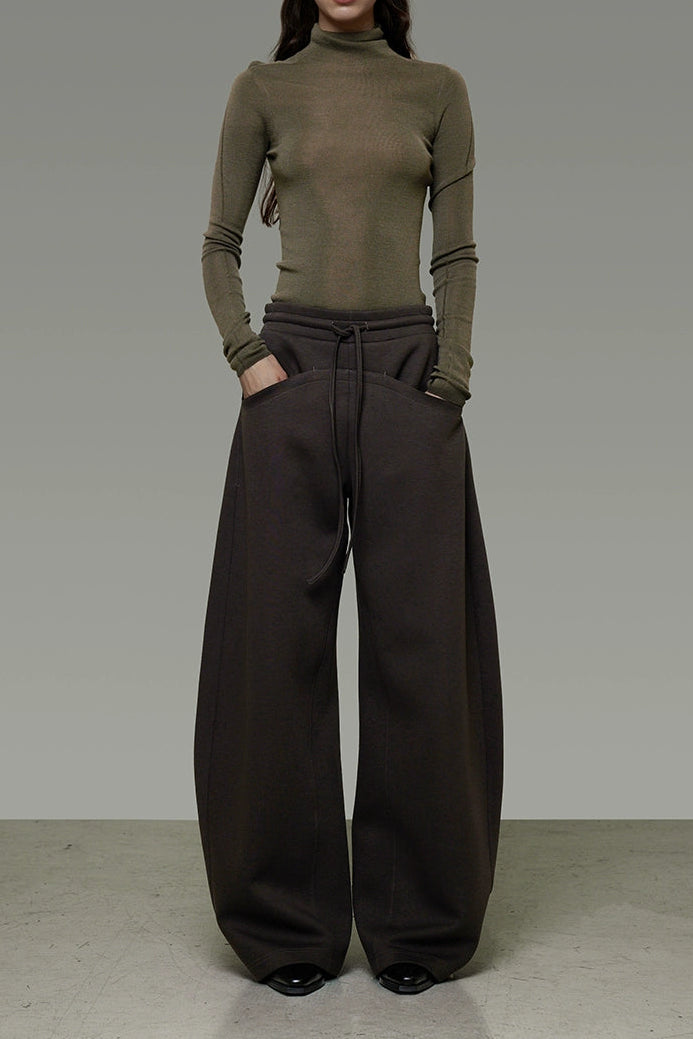 ダークブラウンドローストリングワイドパンツ　B4444