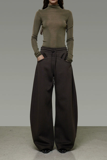 ダークブラウンドローストリングワイドパンツ　B4444