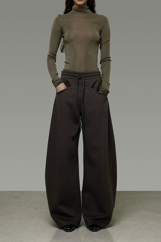 ダークブラウンドローストリングワイドパンツ　B4444