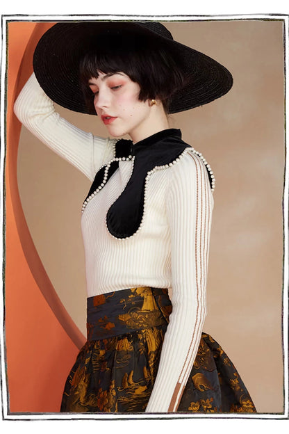 ユニークパールビーズベルベットカラー　b4446