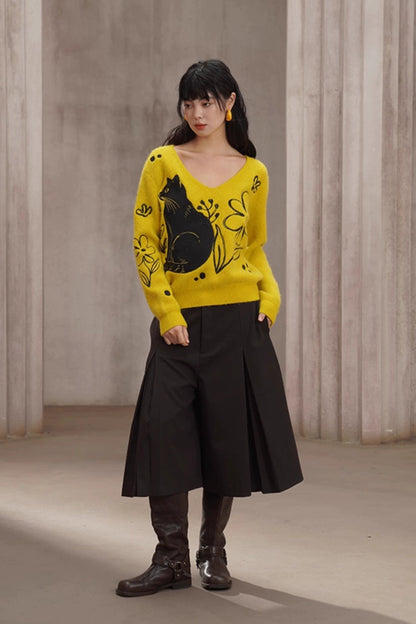 コーヒーカラーAラインワイドスカンツ　B4450