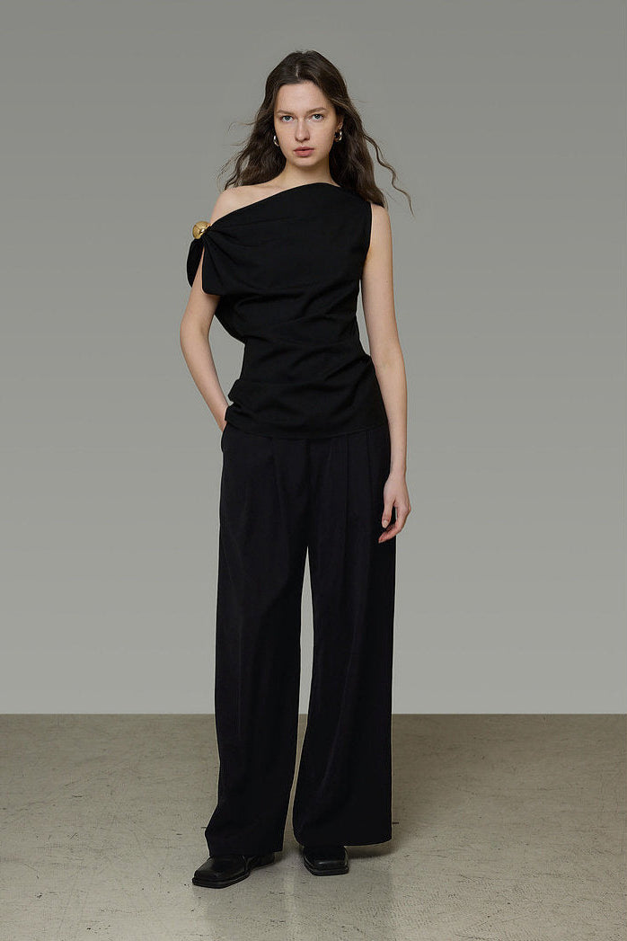 Black One-Shoulder Fitted Top B4773