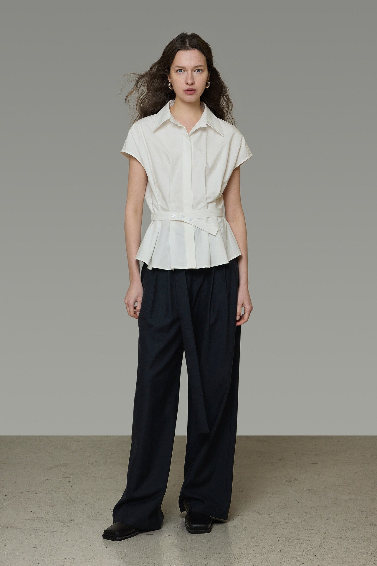 White Tucked Waist-Shaping Blouse B4775