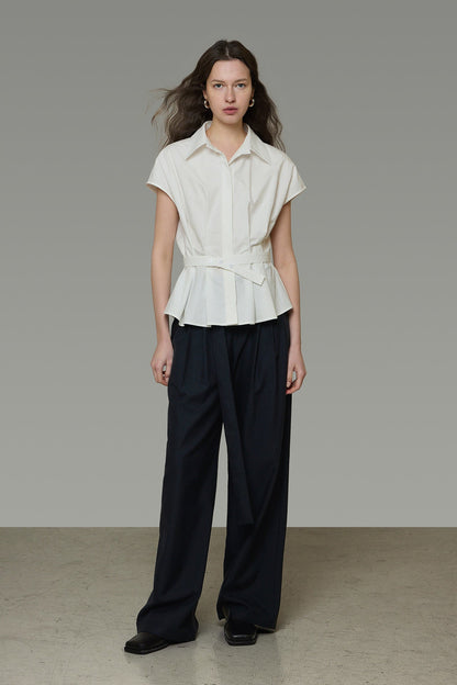 White Tucked Waist-Shaping Blouse B4775