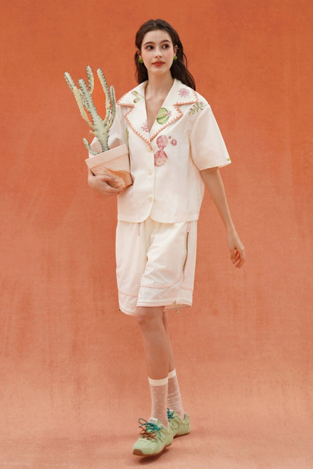 Cactus print light retro shirt B3931