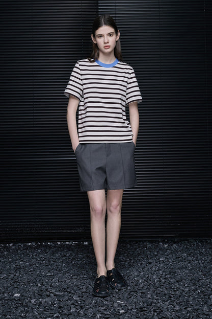 ブラック&ホワイトストライプ半袖Tシャツ　B4734