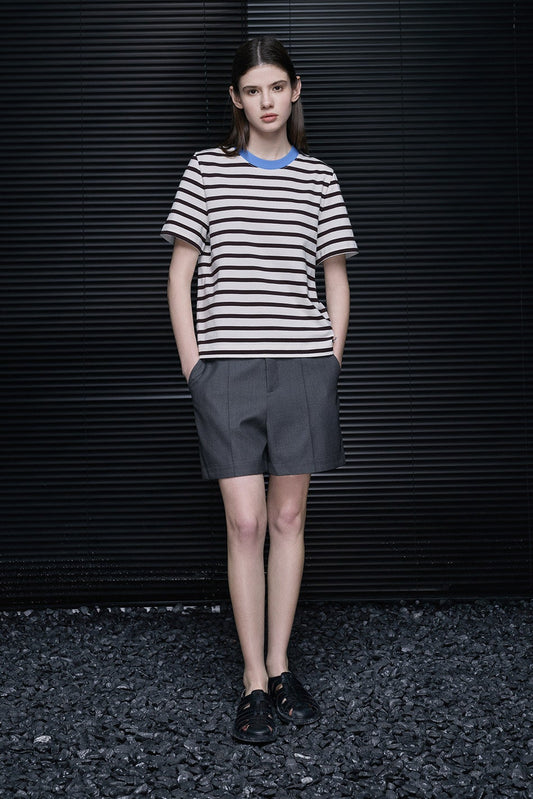 ブラック&ホワイトストライプ半袖Tシャツ　B4734