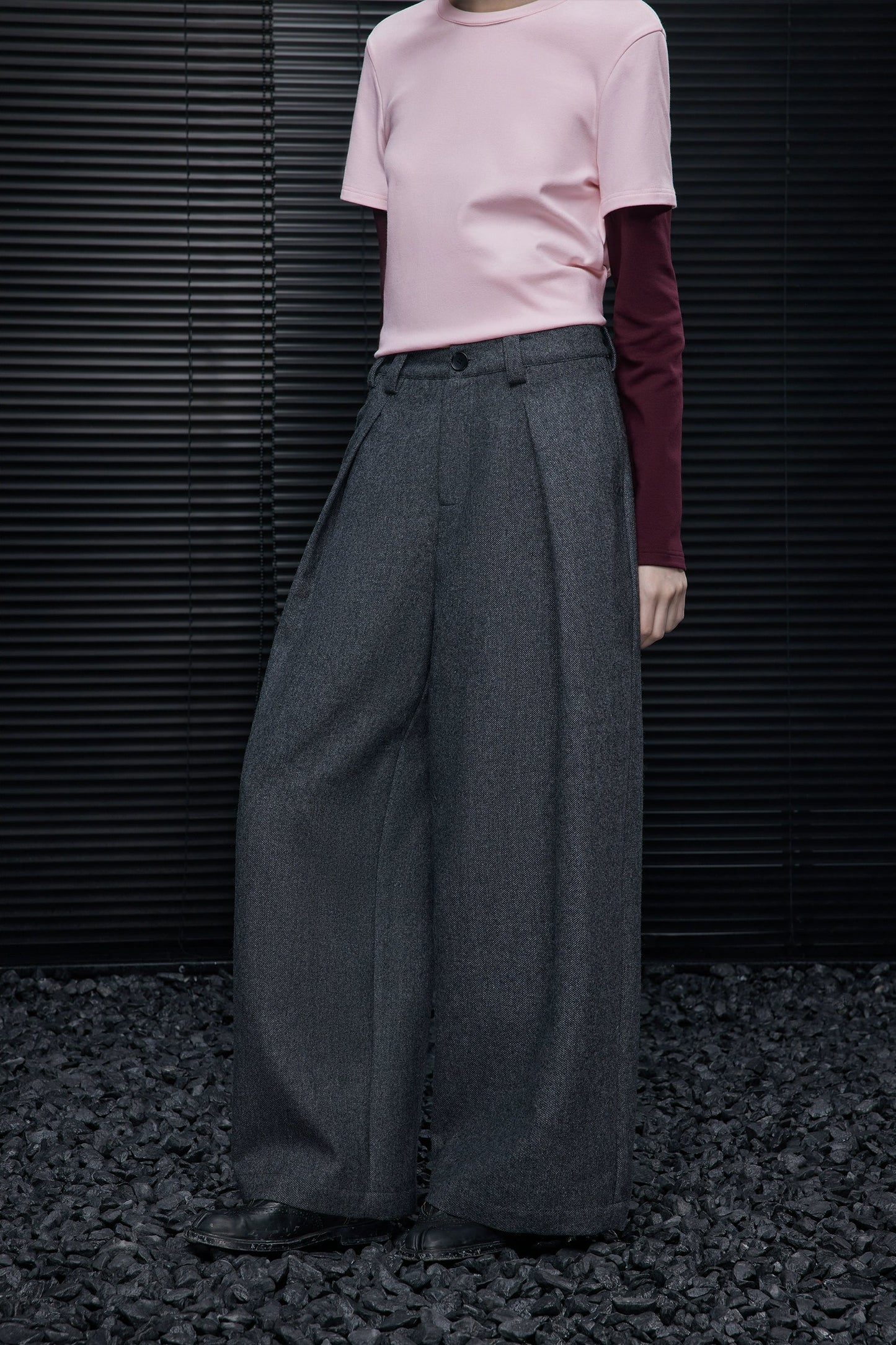 灰色羊毛混紡西裝寬褲 B4550