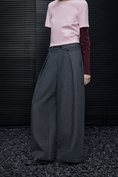 灰色羊毛混紡西裝寬褲 B4550