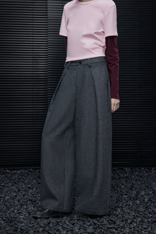 灰色羊毛混紡西裝寬褲 B4550