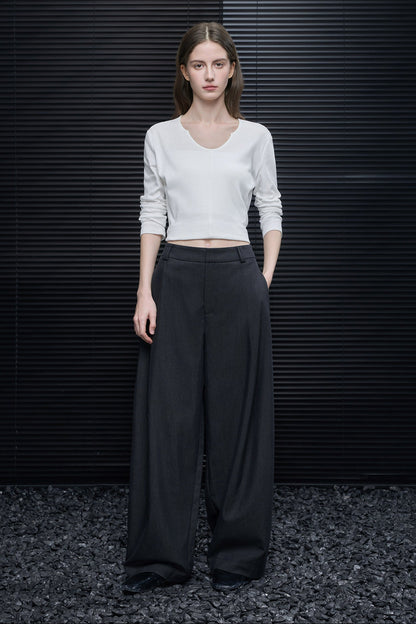 グレーストレートスーツワイドパンツ　B4666