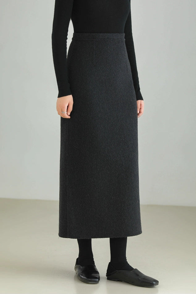Wool Blend Double Face Slit Skirt B4528
