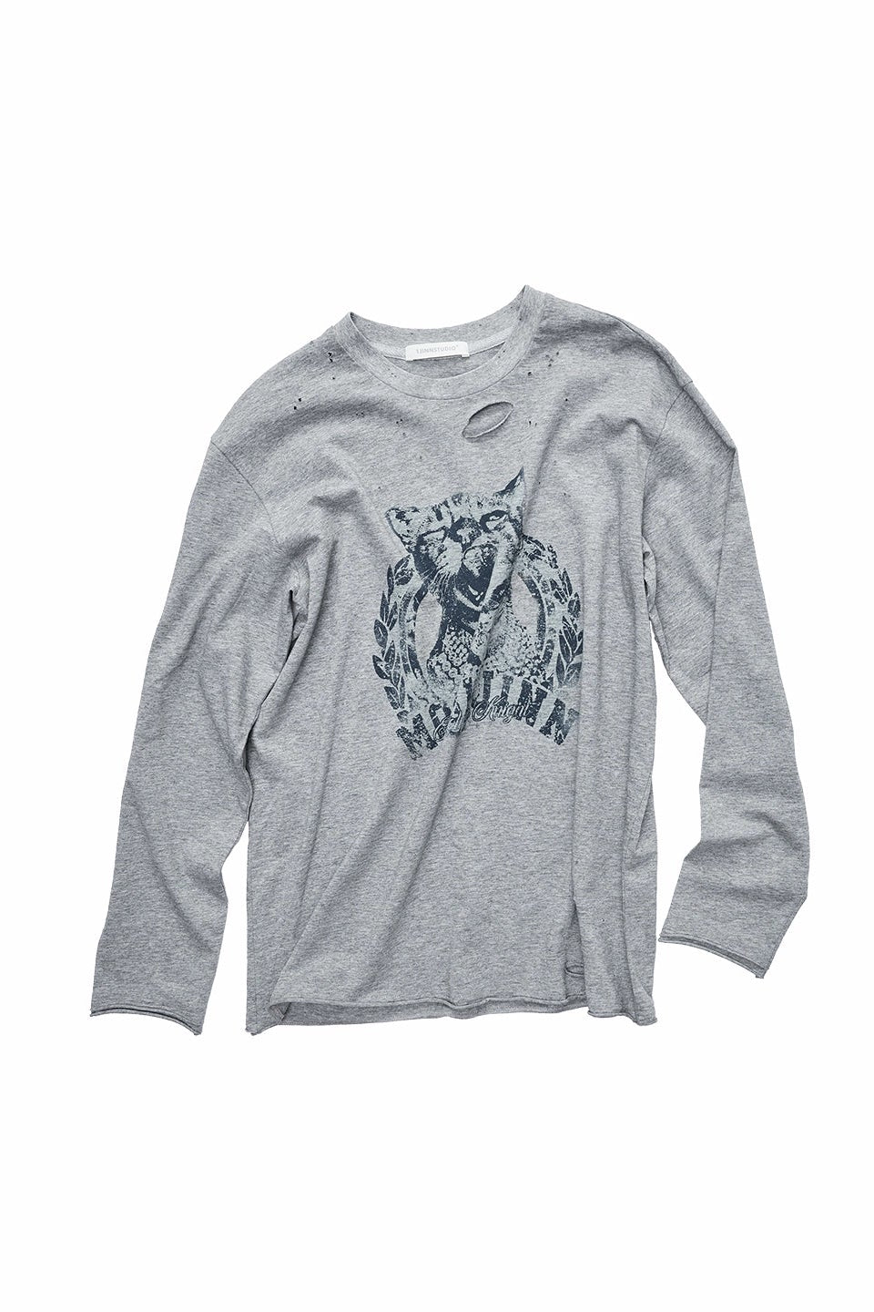 アメリカンキャットプリントリップドTシャツ　B4389