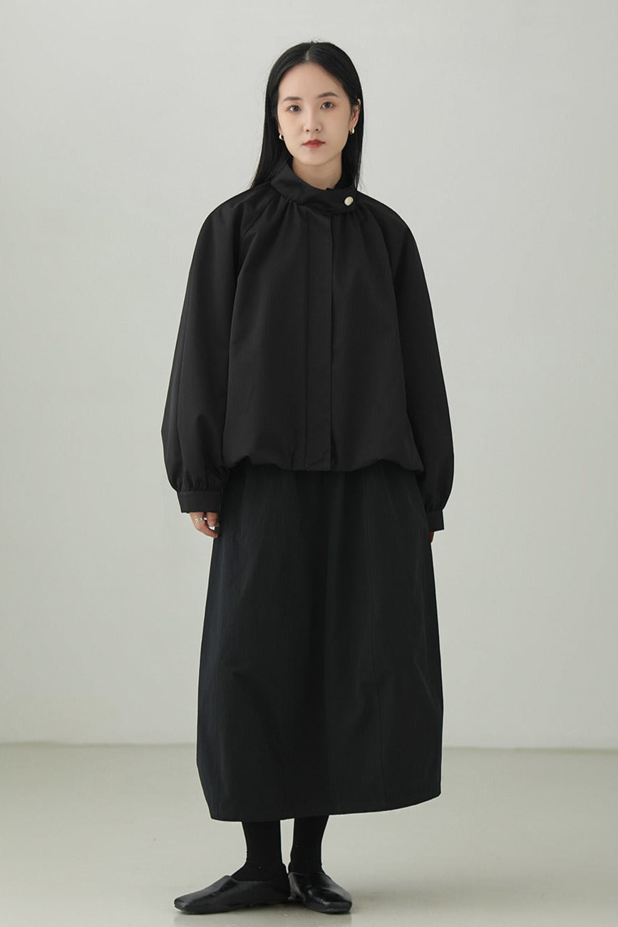 Stand collar gathered jacket B4274