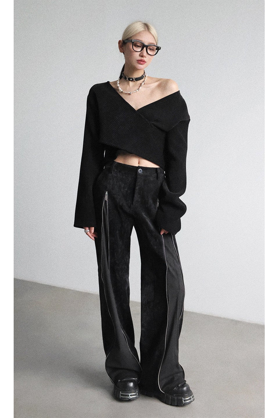 ピットストライプX長袖プルオーバーニットトップス　B4651