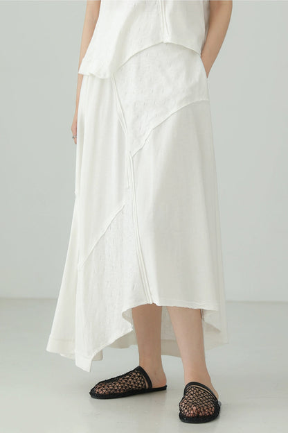 Black cotton irregular patchwork skirt B4134