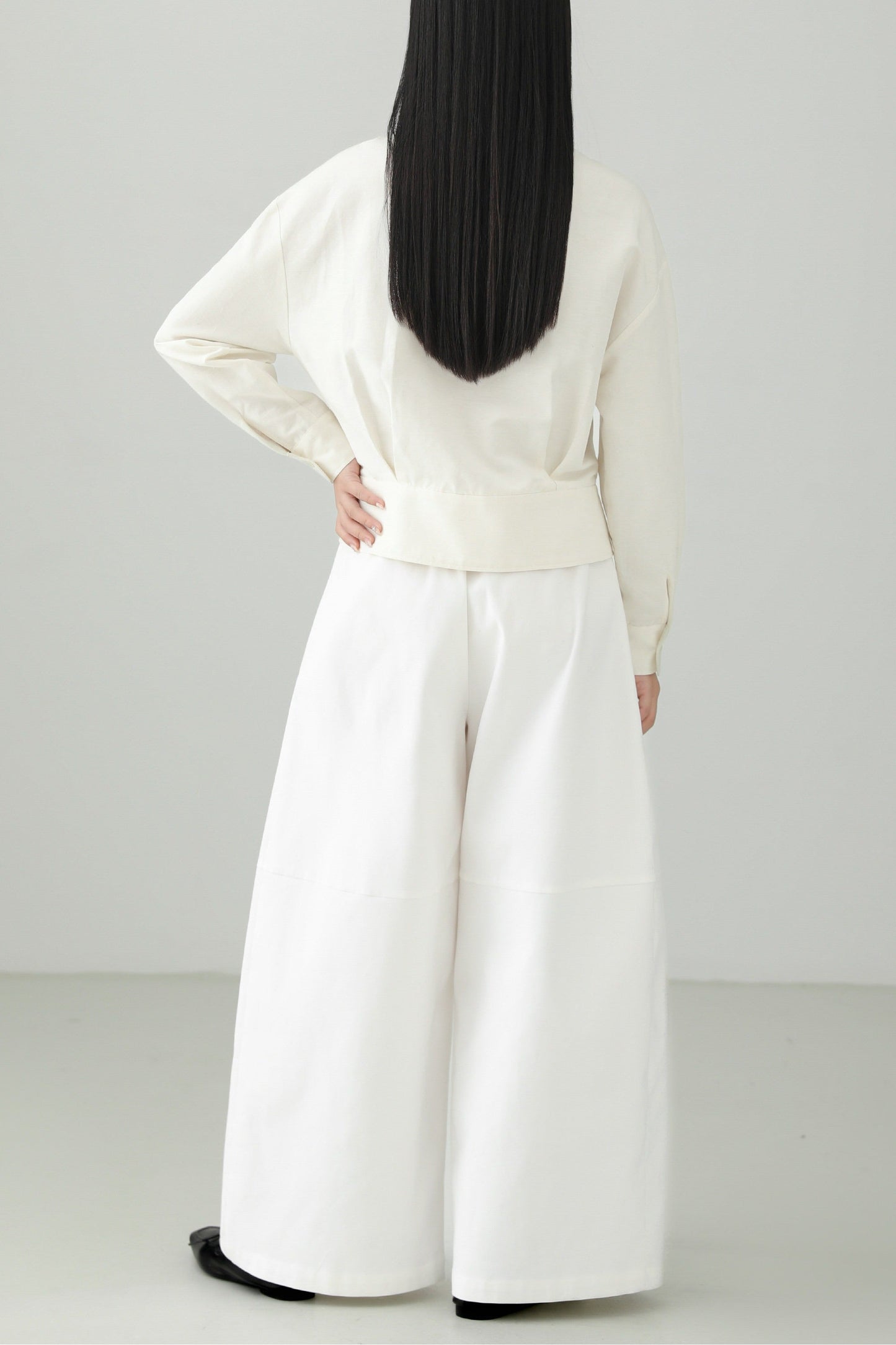 White cotton loose wide pants B4660