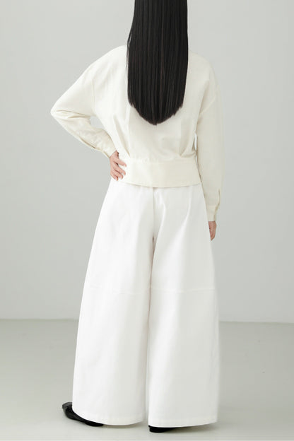 White cotton loose wide pants B4660