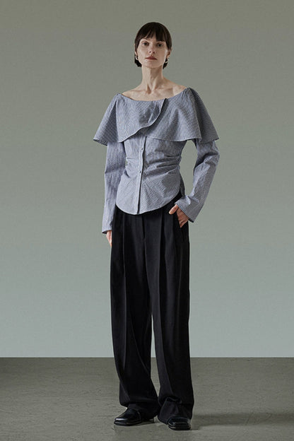 ワンショルダーストライプエレガントトップス　B4196