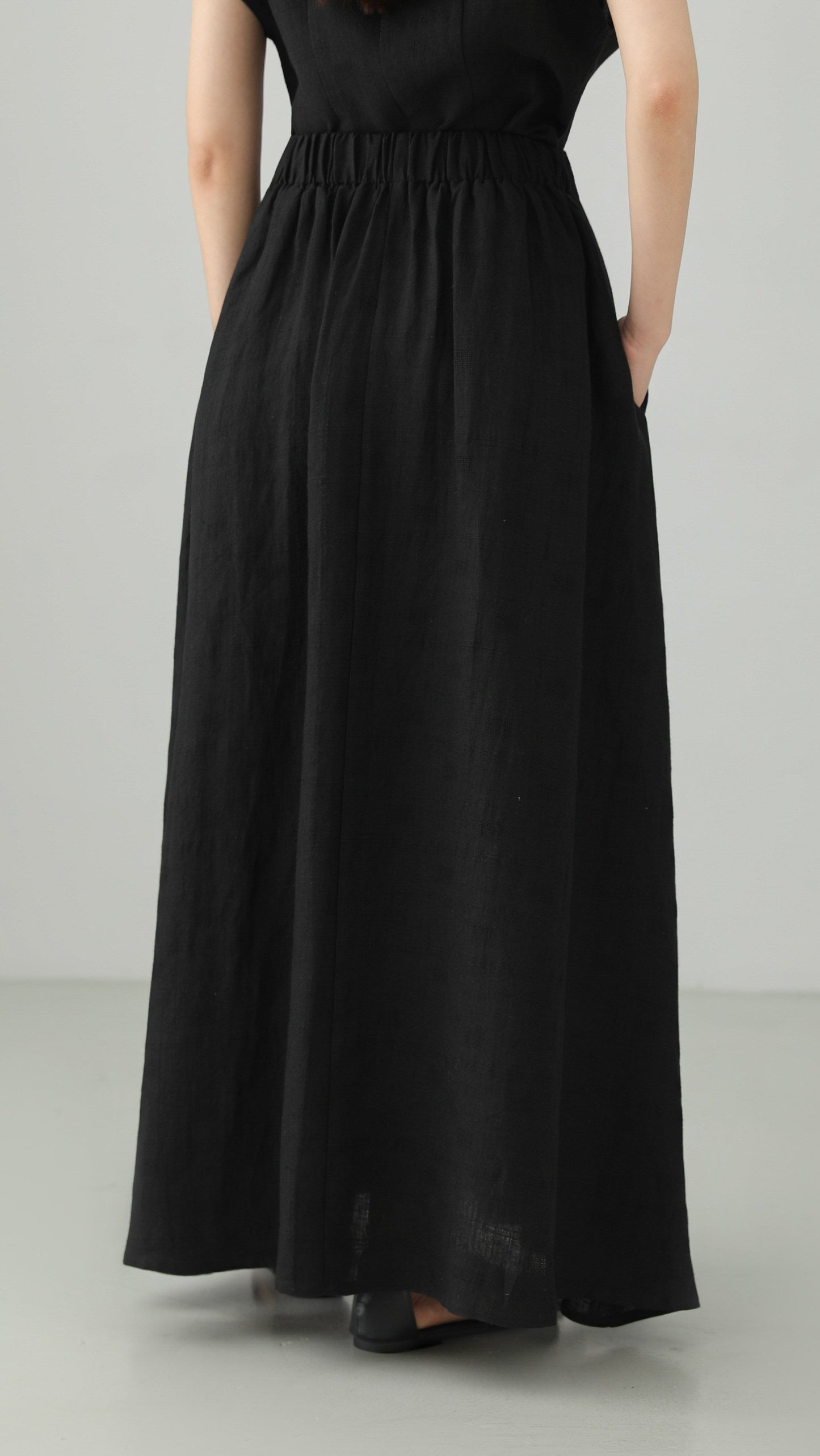 Minimal Linen Jacquard Long Skirt B4831