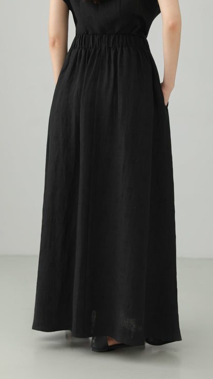 Minimal Linen Jacquard Long Skirt B4831