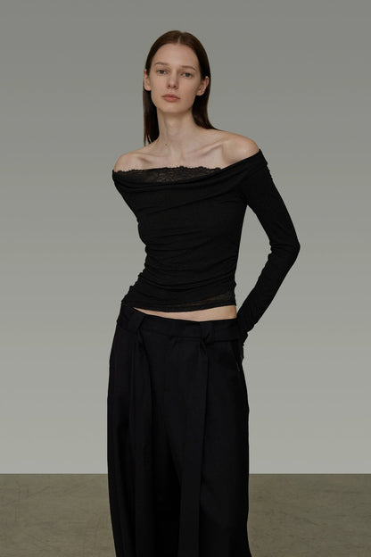 レースステッチワンショルダースリムトップス　B4195