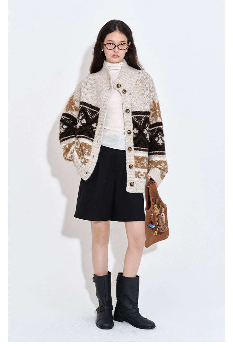 Isle Jacquard Knit High Neck Cardigan B4404