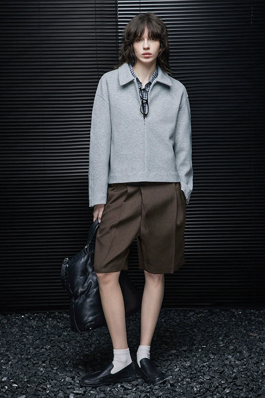 グレー起毛ルーズショートスウェットトップス　B4418