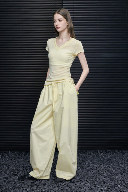 ライトイエローレイジーリラックスワイドパンツ　B4682