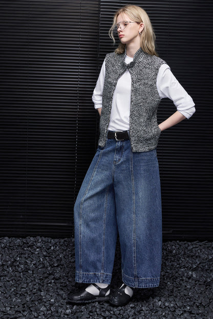 ダークブルーワイドデニムクロップドパンツ　B4932