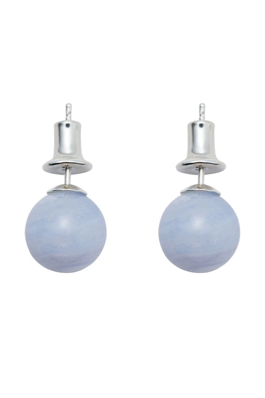 S925ブルーアゲートダブルビーズピアス　B4336