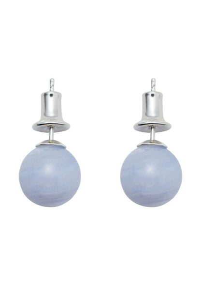 S925ブルーアゲートダブルビーズピアス　B4336