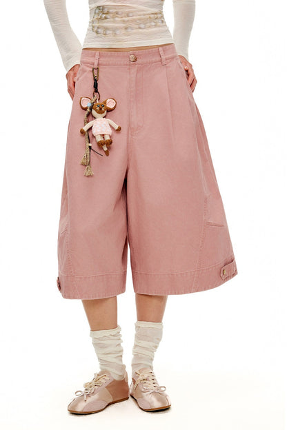 ウオッシュコットンクロップドカーゴワイドパンツ　B4594