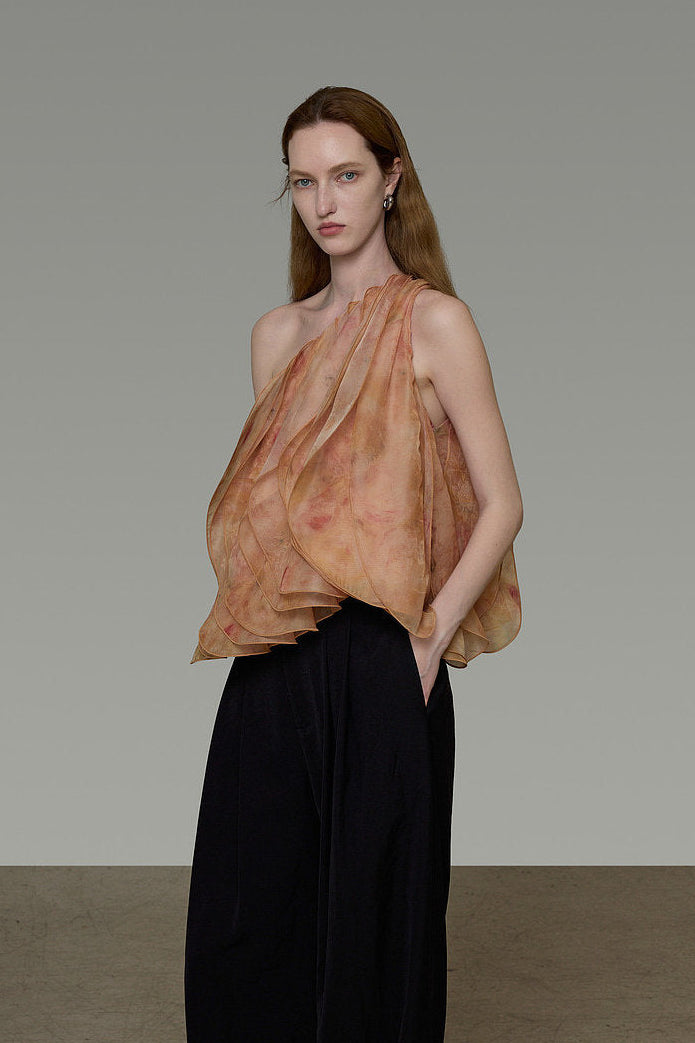 French Print One-Shoulder Blouse B4844