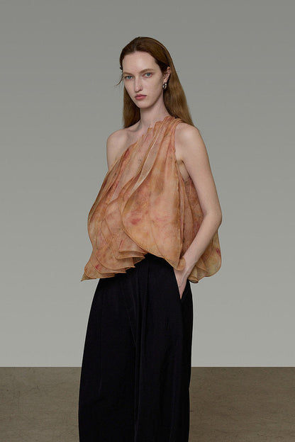 French Print One-Shoulder Blouse B4844