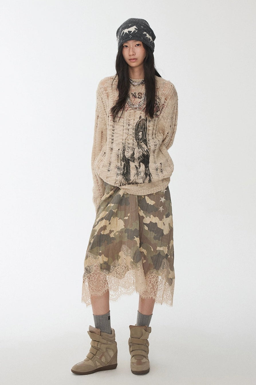 アイスランドアニマルプリントオープンワークセーター　B4392