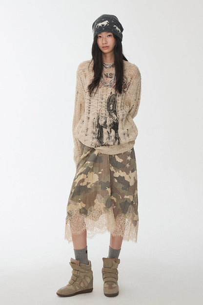 アイスランドアニマルプリントオープンワークセーター　B4392