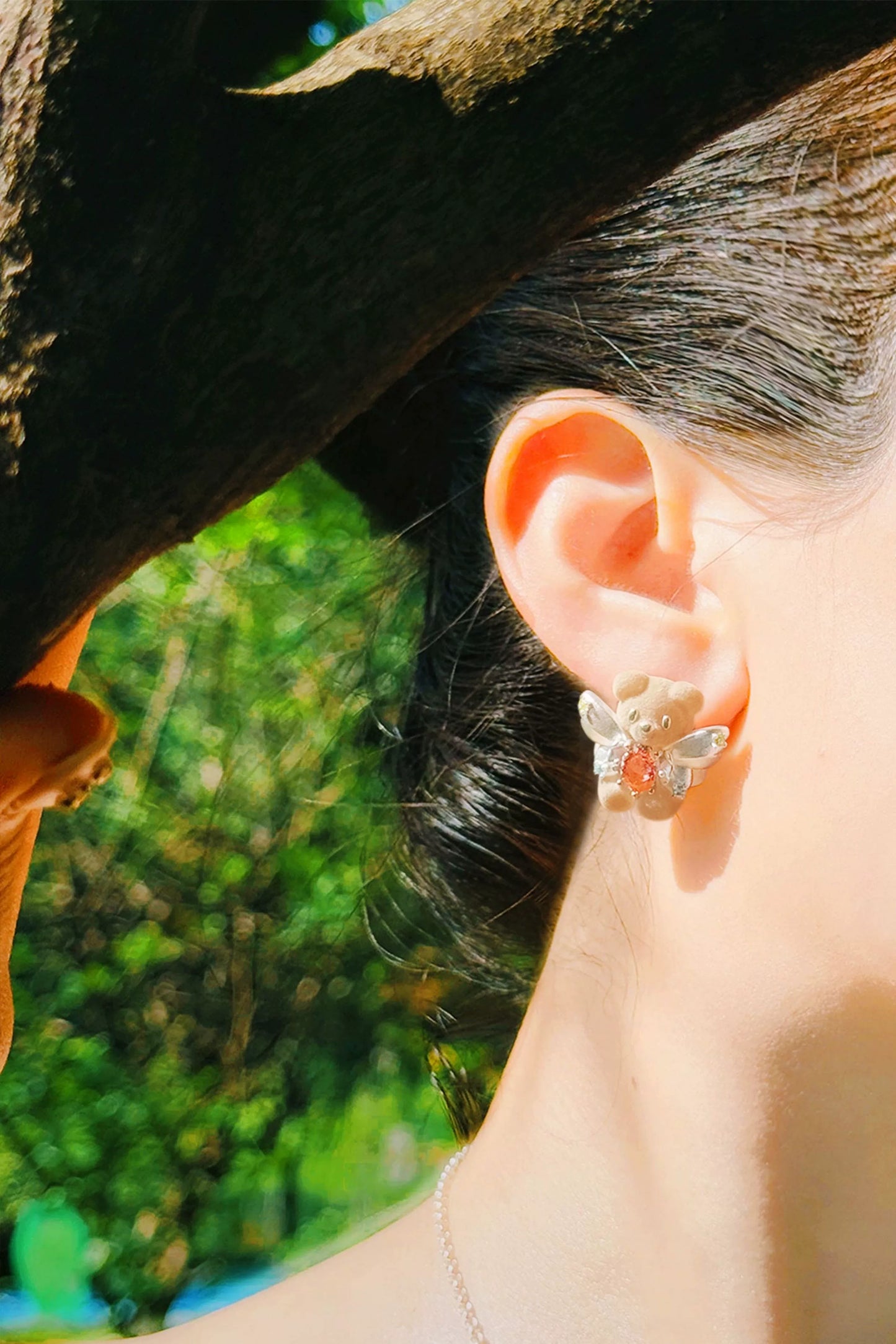 可愛植絨S925小熊耳環 B4462