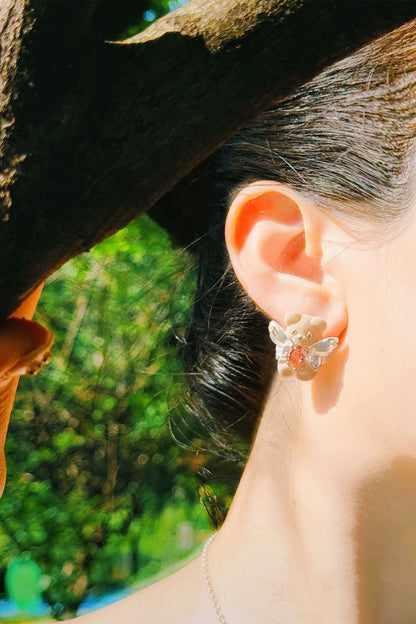 可愛植絨S925小熊耳環 B4462