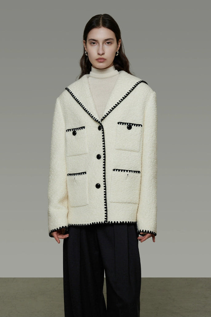 香奈兒風格撞色羊毛混紡大衣 B4490