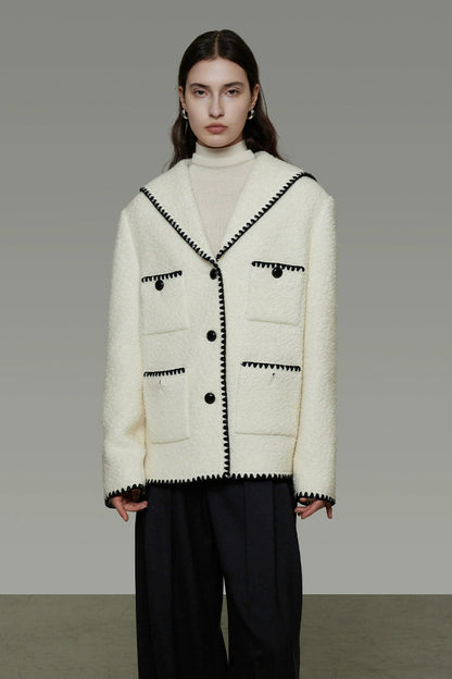 香奈兒風格撞色羊毛混紡大衣 B4490