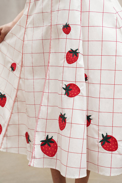 Strawberry Embroidered Check Retro Dress B4792