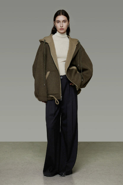 Reversible double-face wool hooded short coat B4510