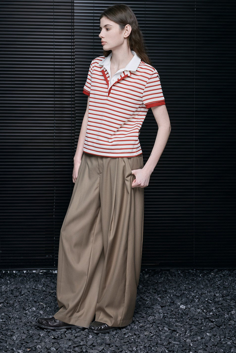 Fake Two-Piece Stripe Short-Sleeve Polo Shirt B4709