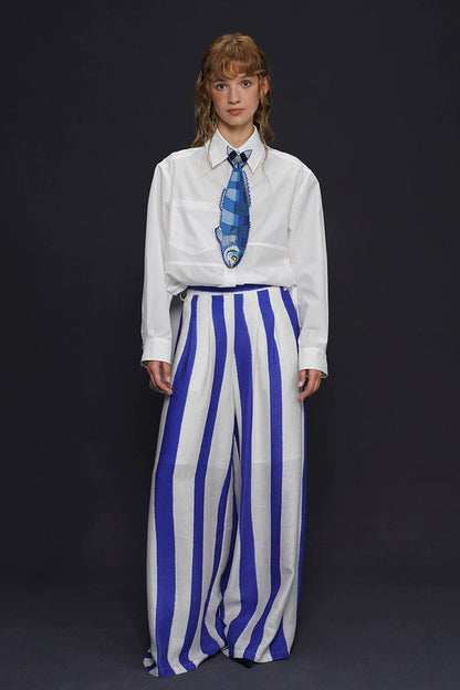 カプリブルーフィッシュヴィンテージ刺繡ネクタイ　B4161