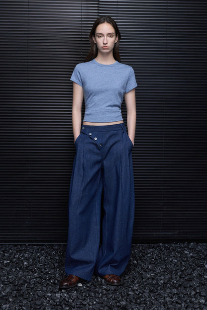 Denim Blue Stylish Wide Pants B4776